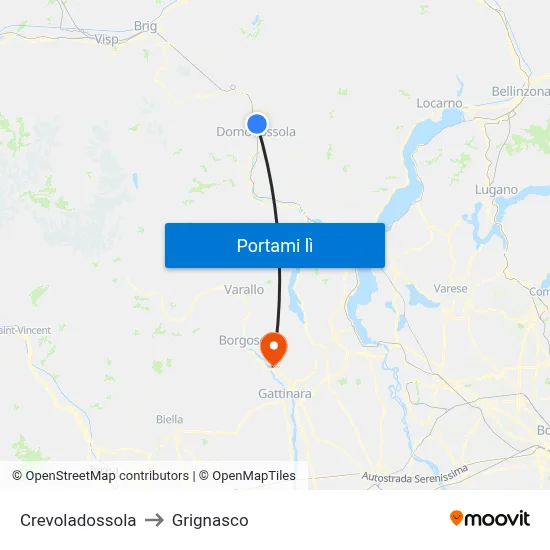 Crevoladossola to Grignasco map