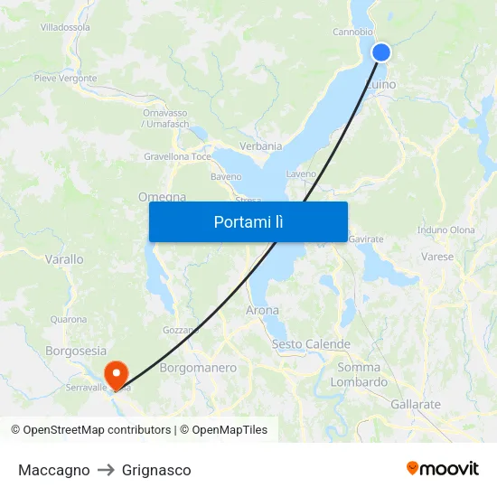 Maccagno to Grignasco map