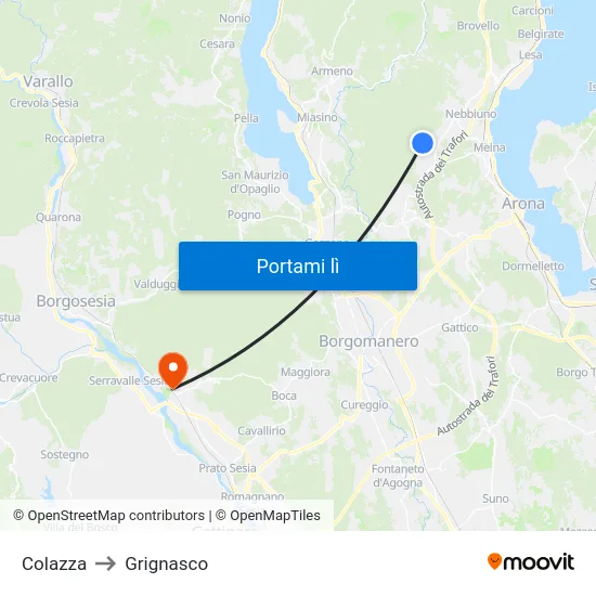 Colazza to Grignasco map