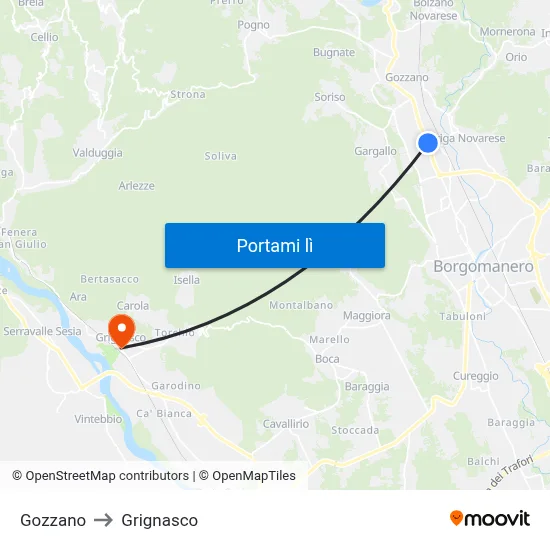 Gozzano to Grignasco map