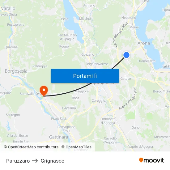 Paruzzaro to Grignasco map