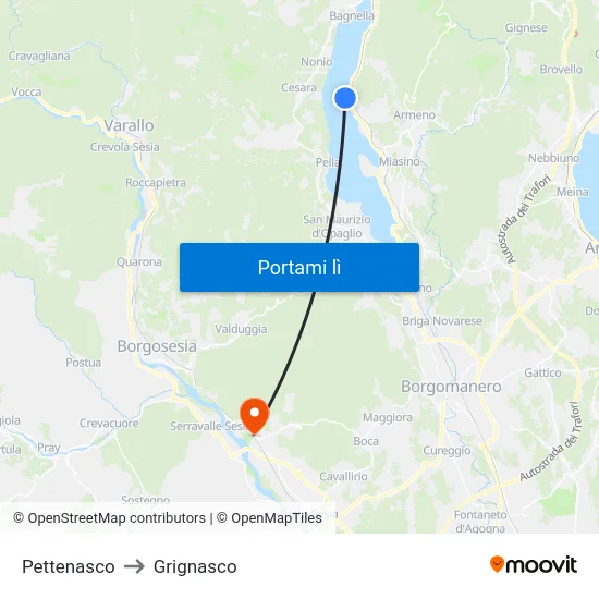 Pettenasco to Grignasco map