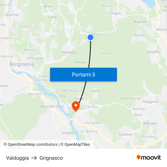 Valduggia to Grignasco map