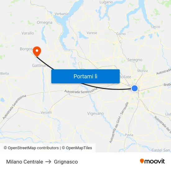 Milano Centrale to Grignasco map
