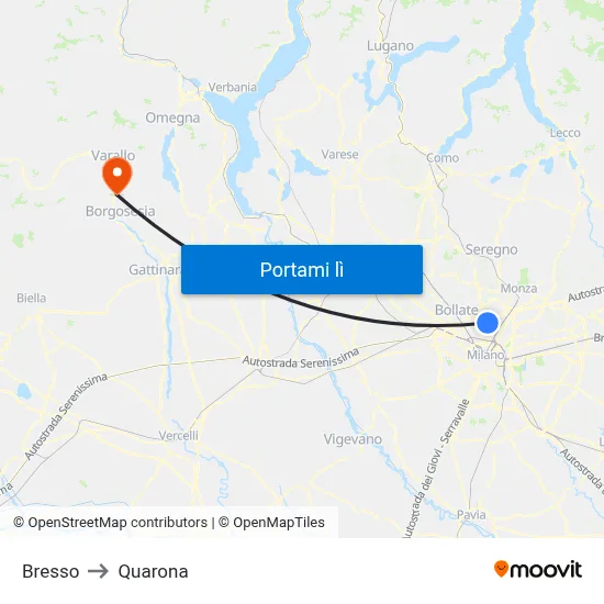 Bresso to Quarona map