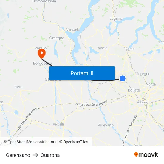 Gerenzano to Quarona map