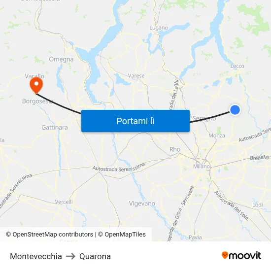 Montevecchia to Quarona map