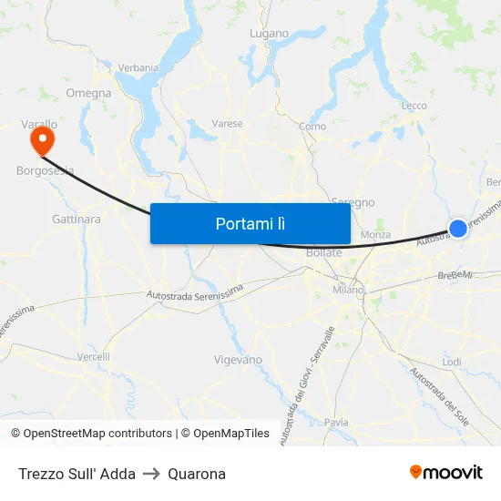 Trezzo Sull' Adda to Quarona map