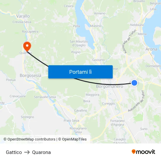 Gattico to Quarona map
