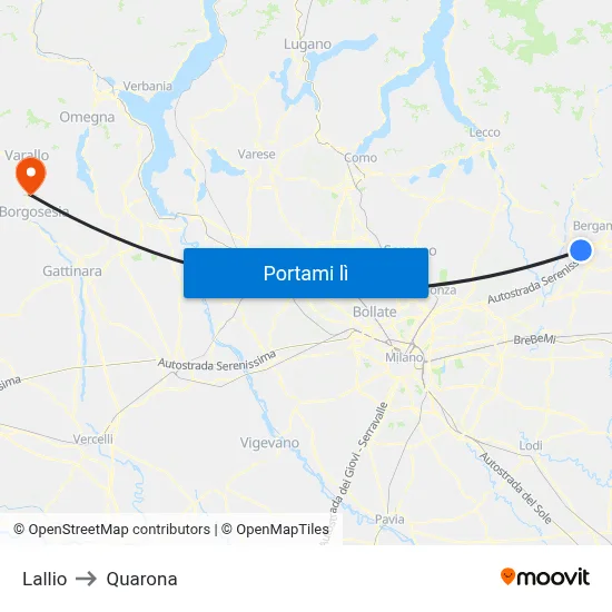 Lallio to Quarona map