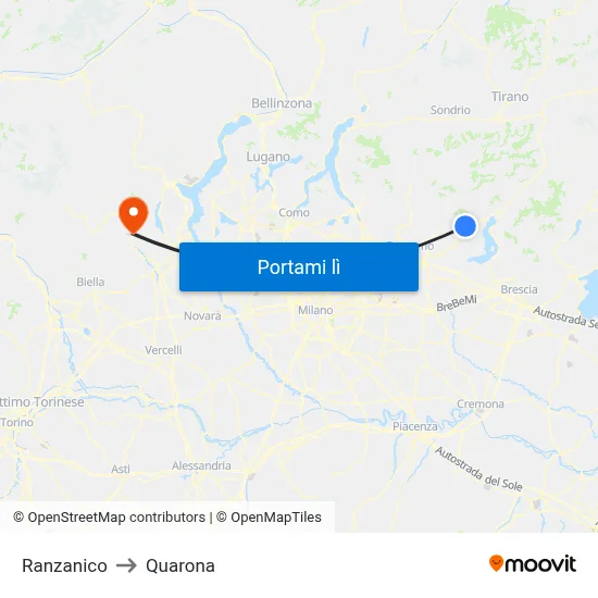 Ranzanico to Quarona map