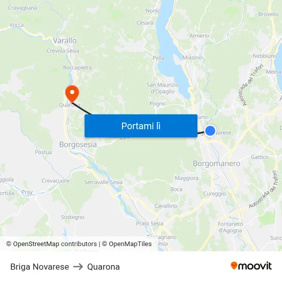Briga Novarese to Quarona map