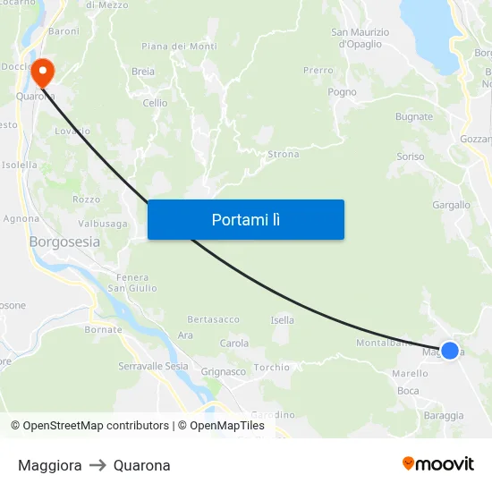 Maggiora to Quarona map