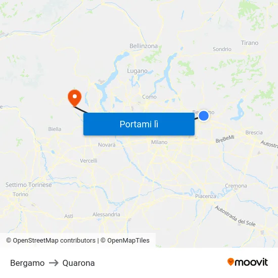 Bergamo to Quarona map