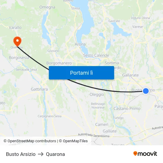 Busto Arsizio to Quarona map