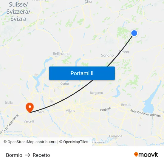 Bormio to Recetto map