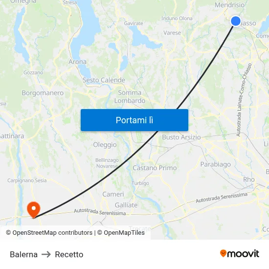 Balerna to Recetto map