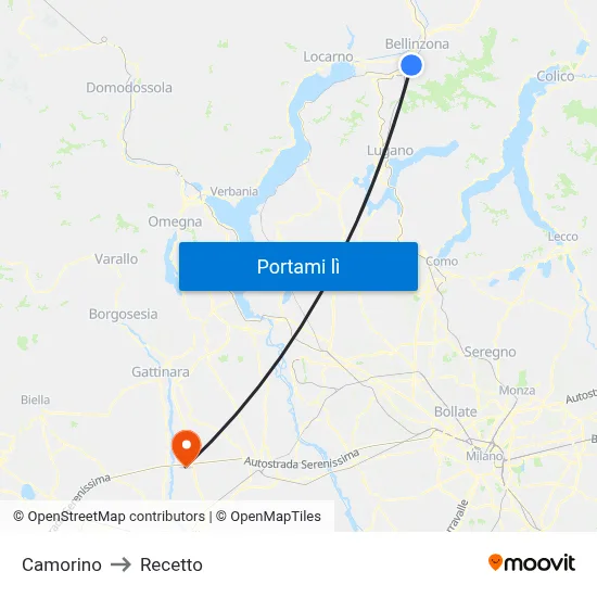 Camorino to Recetto map
