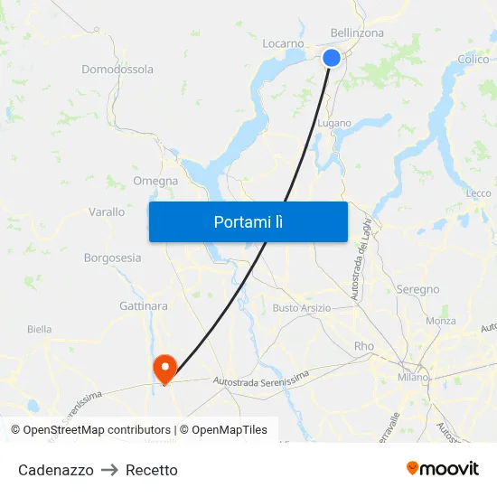 Cadenazzo to Recetto map