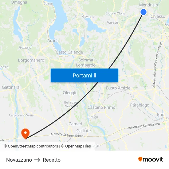 Novazzano to Recetto map