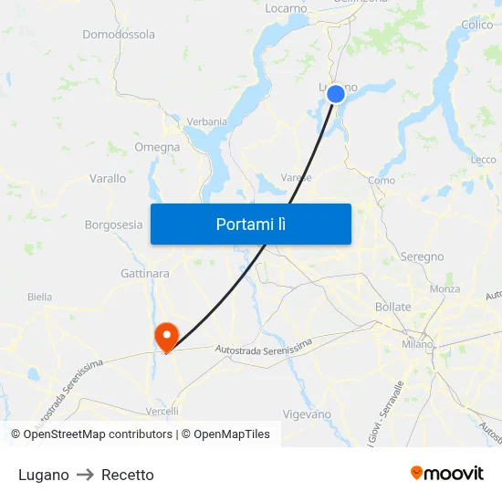 Lugano to Recetto map