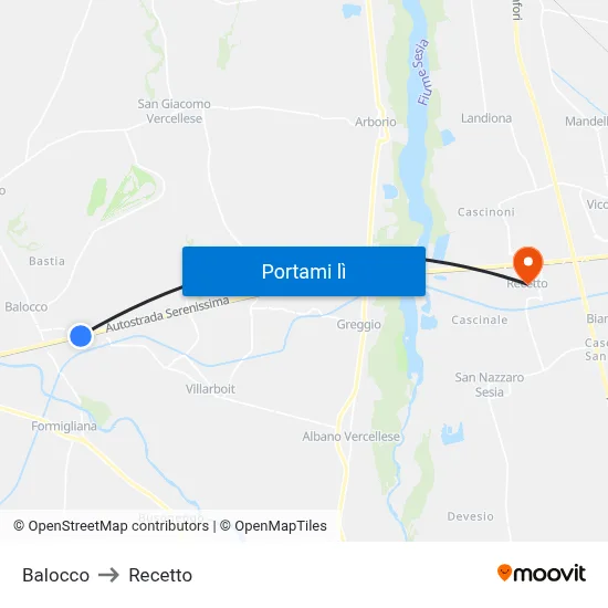 Balocco to Recetto map