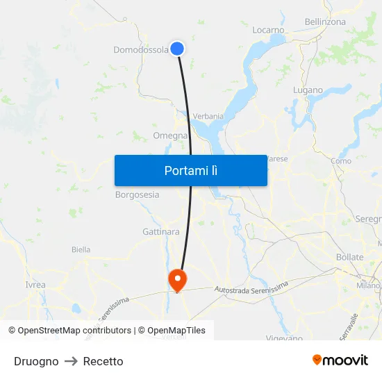 Druogno to Recetto map