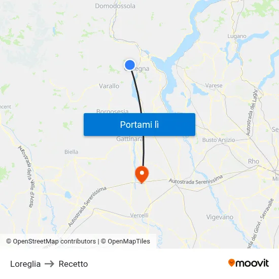Loreglia to Recetto map