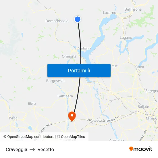 Craveggia to Recetto map