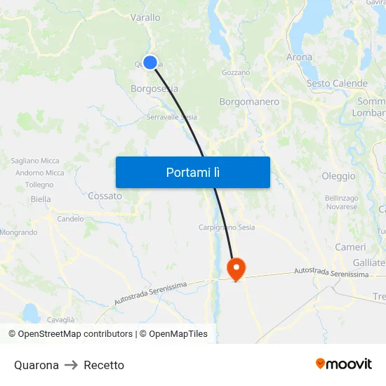 Quarona to Recetto map