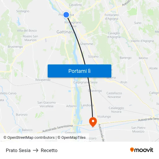 Prato Sesia to Recetto map
