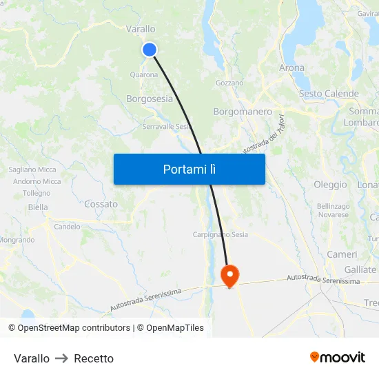 Varallo to Recetto map