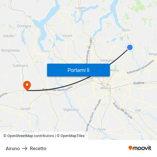 Airuno to Recetto map