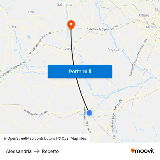 Alessandria to Recetto map