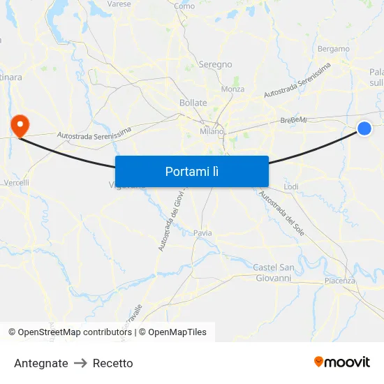 Antegnate to Recetto map
