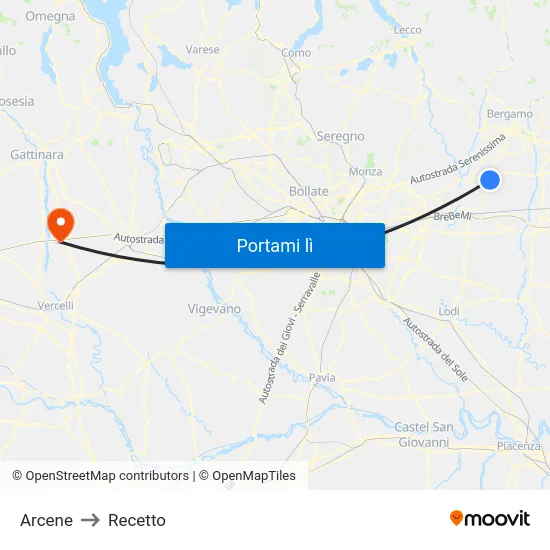 Arcene to Recetto map