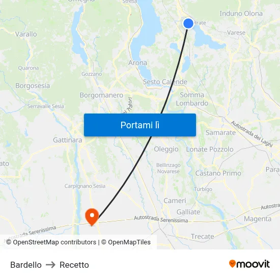 Bardello to Recetto map