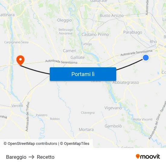 Bareggio to Recetto map