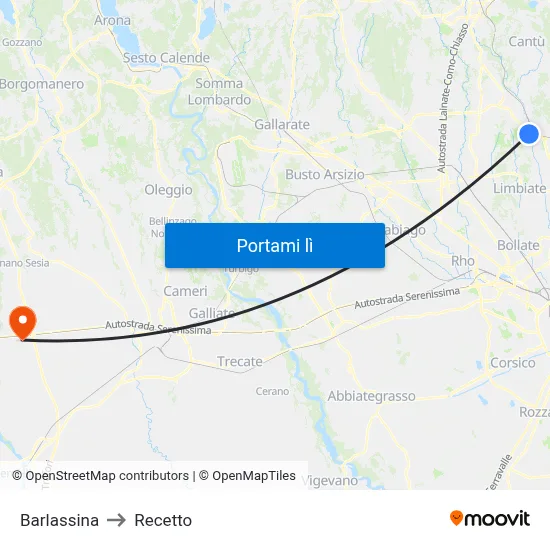 Barlassina to Recetto map