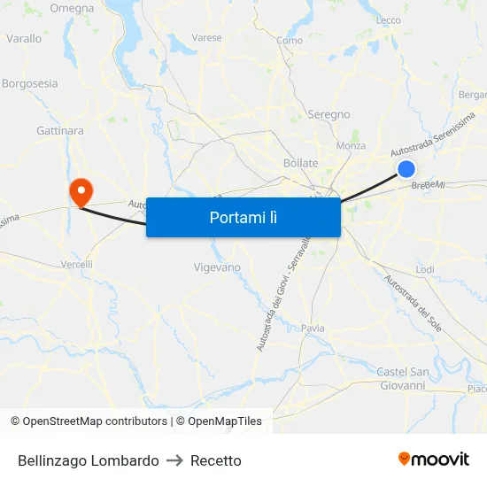 Bellinzago Lombardo to Recetto map