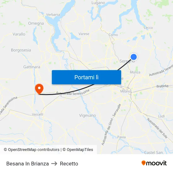 Besana In Brianza to Recetto map