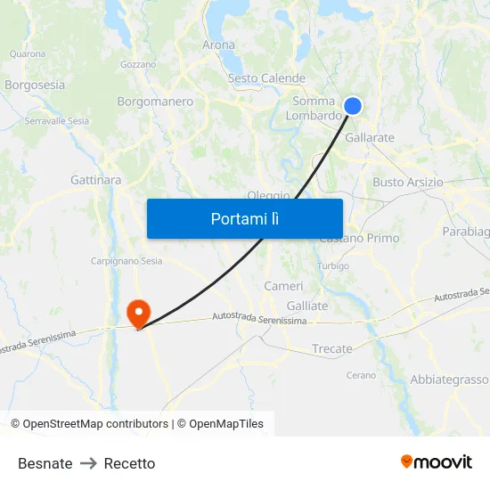 Besnate to Recetto map