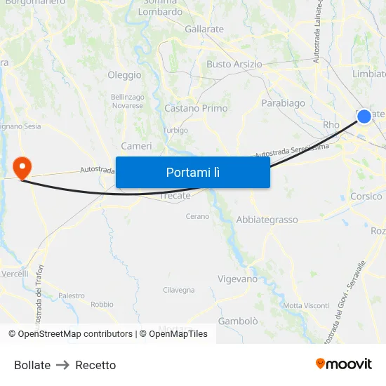 Bollate to Recetto map