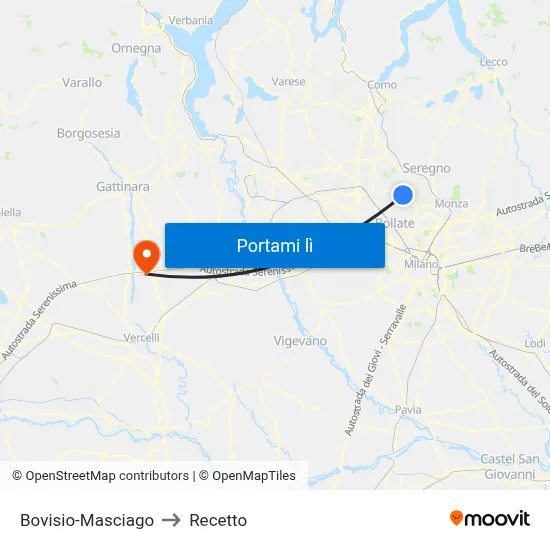 Bovisio-Masciago to Recetto map