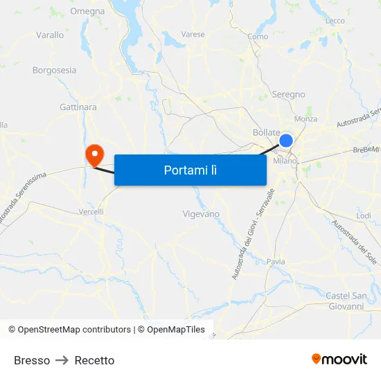 Bresso to Recetto map