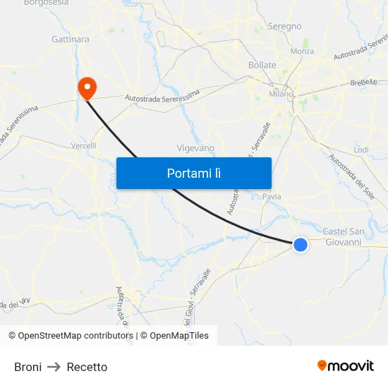 Broni to Recetto map
