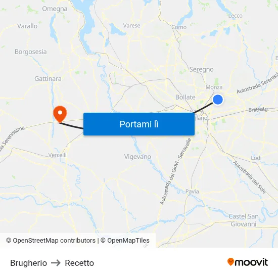 Brugherio to Recetto map