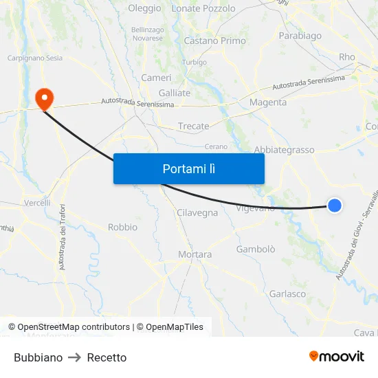 Bubbiano to Recetto map