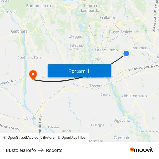 Busto Garolfo to Recetto map