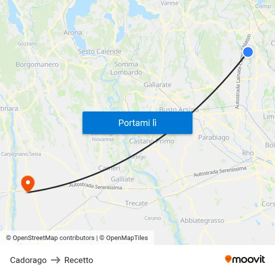 Cadorago to Recetto map